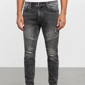 Men's 3X Moto Distressed Wash Gray Drawstring Jeans